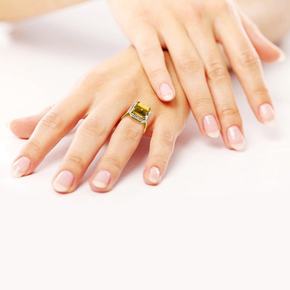 14K. SOLID GOLD RING WITH DIAMONDS & CITRINE - Picture 5 of 7